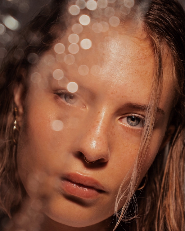 Close-up portrait of glowing skin